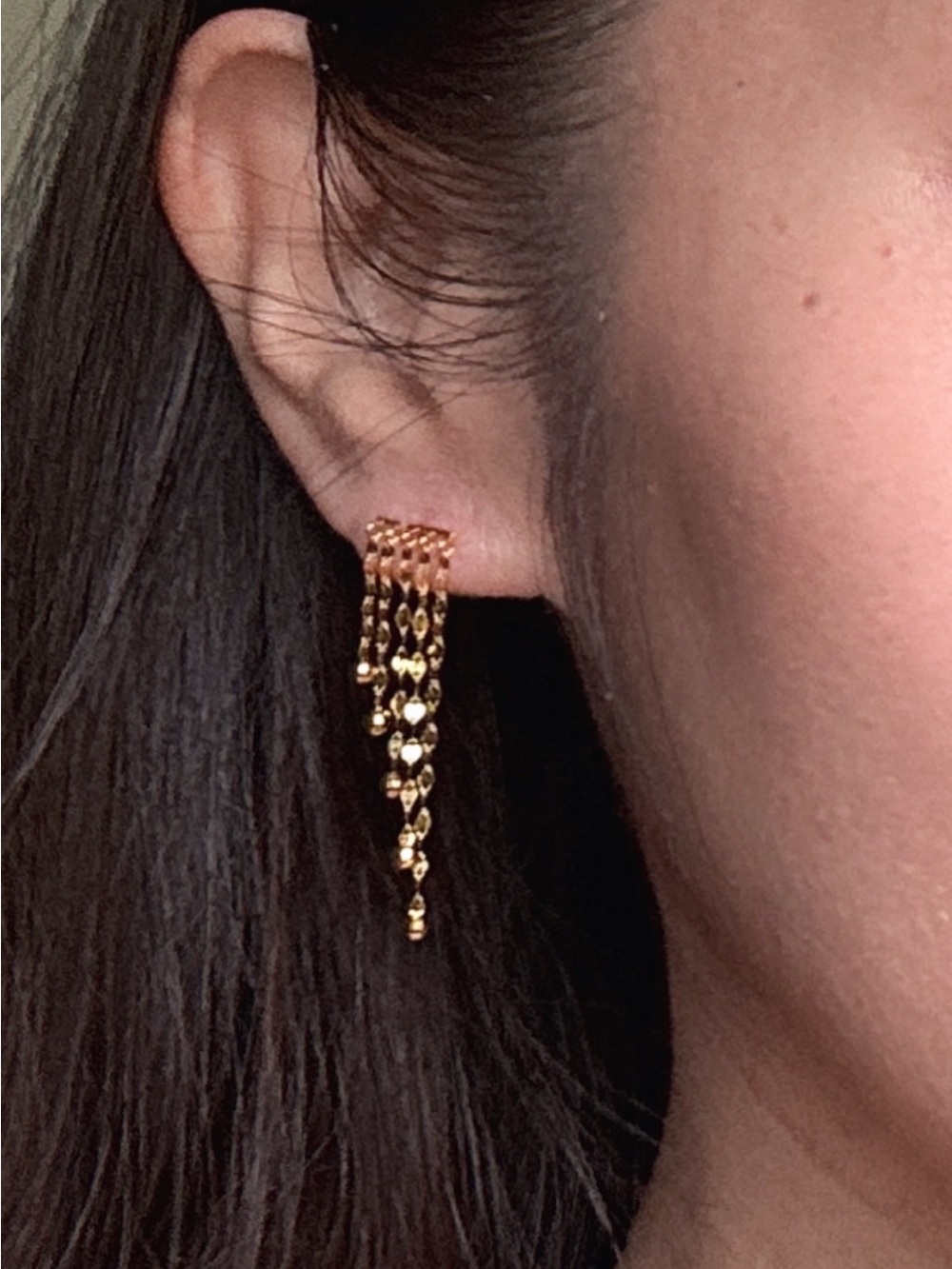 New 18K Gold Drop Chain Fringe Earrings - Picture 8 of 8